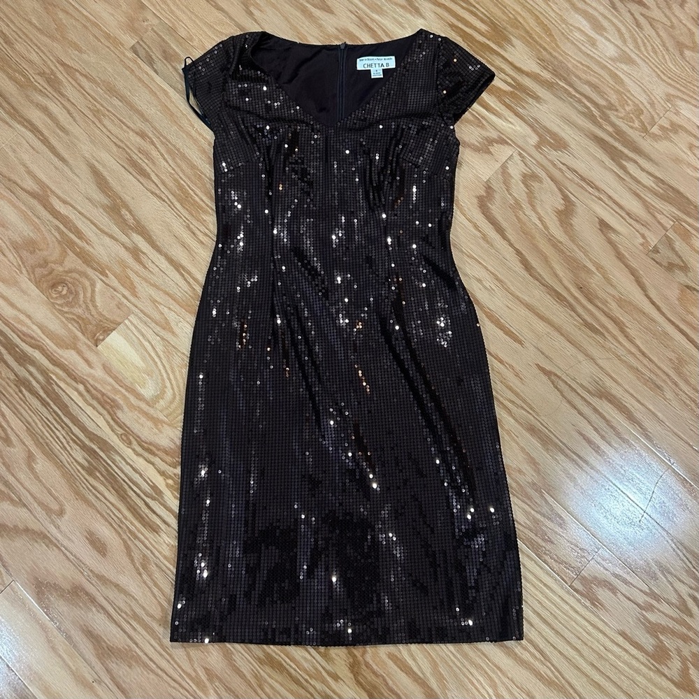 Chetta B Sherrie Bloom Peter Noviello Sequin Black Dress Size 8
